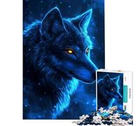 Rompecabezas de 1000 Piezas Lobo Azul Que Brilla en la Oscuridad para Adultos Juego Familiar Vacaciones en casa Matar el Tiempo cumpleaños y Navidad (Tamaño 38x26cm)