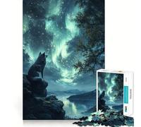 Rompecabezas de 1000 Piezas Lobo bajo la Aurora Boreal para Adolescentes Estimula la Mente Divertido Cierre Seguro Sin Piezas Sueltas Una Forma entretenida de Pasar el Tiempo Libre (38x52cm)