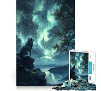 Rompecabezas de 1000 Piezas Lobo bajo la Aurora Boreal para Adolescentes Juego de Memoria y concentración Calidad Profesional Ideal para Recortar y Relajarse en Grupo (50x75cm)