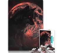 Rompecabezas de 1000 Piezas Lobo bajo la Luna de Sangre para Adultos Difícil de completar, Pero Divertido y Gracioso Incluye póster y Hoja de Trivia a Juego (38x26cm)