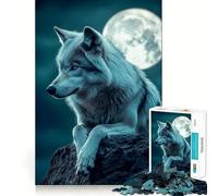 Rompecabezas de 1000 Piezas Lobo bajo la Luna Llena para Adultos Juego de Memoria y concentración Diseño Compacto y sin Espacios Diversión Garantizada para Toda la Familia (50x75cm)
