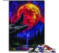 Rompecabezas de 1000 Piezas Lobo bajo la Luna para Adolescentes, Juguetes educativos y Juegos Familiares, Ideal para Decorar el Escritorio (26x38cm)