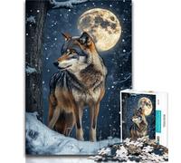 Rompecabezas de 1000 Piezas Lobo bajo la Luna para Adolescentes y Adultos Un desafío difícil y antiestrés, Ideal para Decorar tu Escritorio (50x75cm)