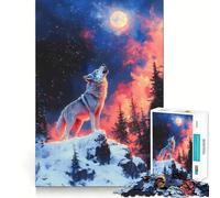 Rompecabezas de 1000 Piezas Lobo Blanco Aullando a la Luna Juego para ejercitar la Mente artesanía experta en Corte pasatiempo Fascinante para Momentos de Ocio (38x52cm)