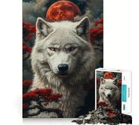 Rompecabezas de 1000 Piezas Lobo Blanco bajo la Luna de Sangre para Adultos Divertido Juego de Memoria Componentes Resistentes y de Corte Limpio aliviar el estrés (38x52cm)