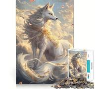 Rompecabezas de 1000 Piezas Lobo Blanco con Detalles Dorados para ejercitar la Mente Divertido con Piezas encajables sin Huecos Actividad para Compartir con Seres Queridos (50x75cm)