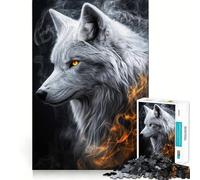 Rompecabezas de 1000 Piezas Lobo Blanco con Fuego para Adolescentes Juego de Memoria Mental Cierre Seguro Sin Piezas Sueltas Ideal para Viajar Juego para ejercitar la Mente (50x75cm)