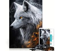 Rompecabezas de 1000 Piezas Lobo Blanco con Fuego para Adultos Juego de Habilidad Mental Corte láser para un Ajuste Actividad gratificante para días lluviosos (38x26cm)