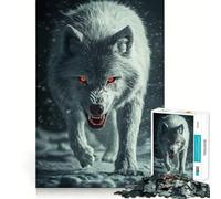 Rompecabezas de 1000 Piezas Lobo Blanco con Ojos Rojos para Adolescentes Juego Divertido y Entrelazado sin Huecos Actividad Nocturna para Toda la Familia (38x52cm)