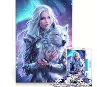 Rompecabezas de 1000 Piezas Lobo Blanco de Pelo Plateado Aura Juego Familiar ensamblaje de Patrones con Piezas de Formas aleatorias Que encajan Perfectamente 38x52cm