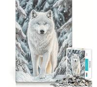 Rompecabezas de 1000 Piezas Lobo Blanco en el Bosque Invernal Juego para ejercitar la Mente artesanía experta en Corte pasatiempo Fascinante para Momentos de Ocio (50x75cm)