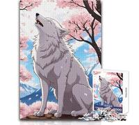 Rompecabezas de 1000 Piezas Lobo Blanco en Flores de Cerezo: una Forma Relajante de llenar el Tiempo Libre, Corte preciso y consistente, Juguete de Juego de 38x26cm