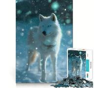 Rompecabezas de 1000 Piezas Lobo Blanco en la Nieve Invernal para Adultos Juego de Habilidad Mental Corte láser para un Ajuste Actividad gratificante para días lluviosos (50x75cm)