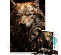 Rompecabezas de 1000 Piezas Lobo Blanco en Oro Entrenamiento Cerebral Divertido Encaje Huecos Actividad para Compartir con Seres Queridos (38x52cm)