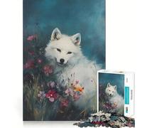 Rompecabezas de 1000 Piezas Lobo Blanco Entre Flores para Adolescentes Diversión para estimular la Mente Manualidad de Corte de Alta precisión Actividad Relajante para desconectar (50x75cm)