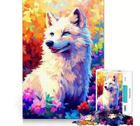 Rompecabezas de 1000 Piezas Lobo Blanco Entre Flores para Adultos Diversión para Entrenar la Mente Piezas sin Rebabas y de Corte Limpio Actividad para Compartir en Familia (38x52cm)