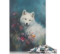 Rompecabezas de 1000 Piezas: Lobo Blanco Entre Flores. Rompecabezas Cuadrado Creativo para Adultos. Juego desafiante de Papel. 38 x 26 cm / 1000 Piezas.