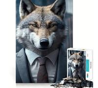 Rompecabezas de 1000 Piezas Lobo con Traje de Negocios Juego Mental Divertido,Piezas de Ajuste preciso,Actividad Relajante para Grupos en Interiores (38x26cm)