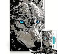 Rompecabezas de 1000 Piezas Lobo de Ojos Azules,Articulaciones Finas,Diversión,Juego Que estimula el Cerebro,Tiempo de Juego Tranquilo,Regalo de Ocio navideño 38x52cm