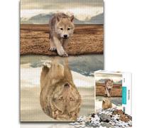 Rompecabezas de 1000 Piezas Lobo del Desierto Reflejo de Lobo para Adultos 1000 Piezas Juguetes educativos Juegos Familiares Que fomentan el Amor en Pareja (38x26cm)