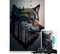 Rompecabezas de 1000 Piezas Lobo Doble Exposición para Adolescentes Juego de Memoria y concentración Calidad Profesional Ideal para Relajarse y Practicar en Grupo en Interiores (50x75cm)