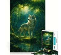 Rompecabezas de 1000 Piezas Lobo en el Bosque Encantado para Adultos Juego de Ejercicios de Pensamiento Ajuste Espacios Actividad para Fortalecer los Lazos Familiares (38x52cm)