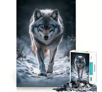 Rompecabezas de 1000 Piezas Lobo en el Bosque nevado para Adultos Juego de concentración Mental Corte láser Actividad Nocturna Divertida para Toda la Familia (38x26cm)
