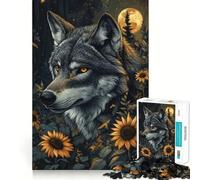 Rompecabezas de 1000 Piezas Lobo en un Campo de Girasoles para Adultos Juego de concentración Mental, Corte láser Actividad Nocturna Divertida para Toda la Familia (38x26cm)