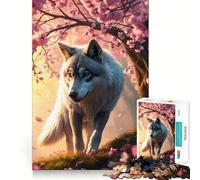 Rompecabezas de 1000 Piezas Lobo Entre cerezos en Flor - Juego de Ejercicios de Pensamiento - Encaje Huecos - Desafío Interactivo para el Cerebro en casa (38x26cm)