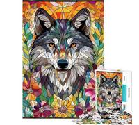Rompecabezas de 1000 Piezas Lobo Entre Flores Mosaico Rompecabezas para Adultos Juego de ingenio Decoración de Pared cumpleaños y Navidad (Tamaño 38x26cm)