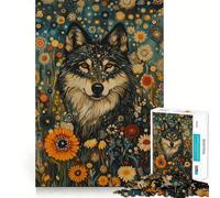 Rompecabezas de 1000 Piezas Lobo Entre Flores para Adultos,Mejora Mental,Juego,Corte láser para un Ajuste, diversión Familiar Nocturna (38x52cm)
