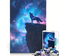 Rompecabezas de 1000 Piezas Lobo galáctico Aullando bajo una Luna Azul y un Cielo Estrellado Juego práctico para ejercitar la Mente y Las Manos cumpleaños y Navidad 38x52cm