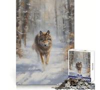 Rompecabezas de 1000 Piezas Lobo Invernal Acercándose - Pensamiento Claro - Suave Distracción - Bordes Precisos - Regalo Significativo (38x52cm)