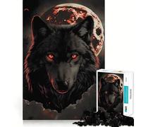 Rompecabezas de 1000 Piezas Lobo,Luna Oscura,Nubes Rojas - Juego de Ejercicio Mental - Encaje Ajustado,Sin Espacios - Desafío Interactivo para el Ámbito Mental en Casa (50x75cm)