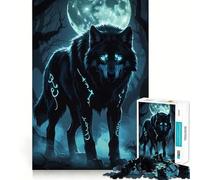 Rompecabezas de 1000 Piezas Lobo Místico a la Luz de la Luna para Adultos Juguete de lógica Fina, silencioso y Divertido Bordes limpios Regalo Memorable (38x26cm)