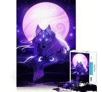 Rompecabezas de 1000 Piezas Lobo místico bajo una Luna púrpura para Adultos Juguete de lógica Fina, silencioso y Divertido Bordes limpios Regalo Memorable (38x26cm)