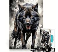Rompecabezas de 1000 Piezas Lobo Negro Acuarela,Bordes Sin Fisuras,Juego de Pensamiento Divertido,Tiempo Libre de Diversión,Regalo de Arte Navideño 50x75cm