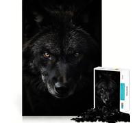 Rompecabezas de 1000 Piezas Lobo Negro,Animal poderoso,diseño de Corte preciso,Juego Mental,Regalo fácil de Jugar,Regalo Divertido de cumpleaños 38x52cm