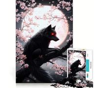 Rompecabezas de 1000 Piezas Lobo Negro bajo la Luna Llena Diseño de Corte preciso Regalo Ideal para Jugar y divertirse en cumpleaños 38x26cm