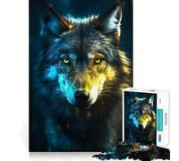 Rompecabezas de 1000 Piezas Lobo Negro con luz de neón Diversión Garantizada,Juego Que estimula la Mente,Tiempo de Juego Tranquilo, 38x52cm