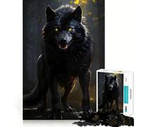 Rompecabezas de 1000 Piezas Lobo Negro con Ojos Amarillos,diseño de Corte preciso,Juego Mental,Regalo fácil de Jugar,Regalo Divertido de cumpleaños 38x26cm
