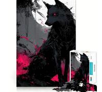 Rompecabezas de 1000 Piezas Lobo Negro con Ojos Rojos,Arte Digital,Corte preciso,Juguete para estimular la Mente,Juego fácil,Regalo de cumpleaños para desarrollar la Mente 38x52cm