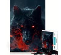 Rompecabezas de 1000 Piezas Lobo Negro con Ojos Rojos,Piezas de Ajuste preciso,Juguete Creativo y Divertido,Ideal para Momentos de diversión acogedores,Regalo de cumpleaños 50x75cm