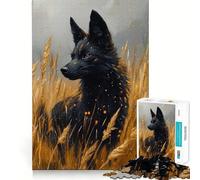 Rompecabezas de 1000 Piezas Lobo Negro en Campo de Trigo Dorado,Piezas de Ajuste preciso,Juego Divertido y Estimulante,Momento Acogedor y Divertido,decoración navideña 38x52cm