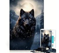 Rompecabezas de 1000 Piezas Lobo Negro en la Nieve Decoración Elegante,Regalo para ejercitar la Mente,Juego de Paz,Pieza de Arte navideña 38x26cm