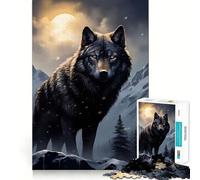 Rompecabezas de 1000 Piezas Lobo Negro en montañas Nevadas Ideal para armar con precisión,ejercitar la Mente,Disfrutar de Momentos de Paz o Decorar en Navidad 38x26cm