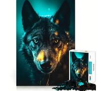Rompecabezas de 1000 Piezas Lobo Negro en neón,Borde sin Costuras Juego de ingenio y diversión Ideal para Pasar el rato 38x26cm