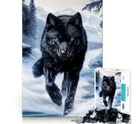 Rompecabezas de 1000 Piezas Lobo Negro en Paisaje Invernal,Corte Impecable,Divertido,Juguete para estimular la Mente,Juego para el Tiempo Libre,Regalo artístico navideño 50x75cm