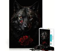 Rompecabezas de 1000 Piezas Lobo Negro,Rosa roja Oscura,Corte Impecable Divertido Juguete para estimular la Mente,Ideal para el Tiempo Libre 50x75cm