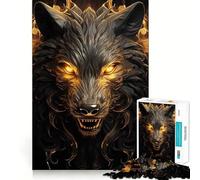 Rompecabezas de 1000 Piezas,Lobo Negro y Dorado,Corte sin Costuras,Juego Mental,Regalo,Juego Casual,Navidad,decoración del hogar (38x26cm)